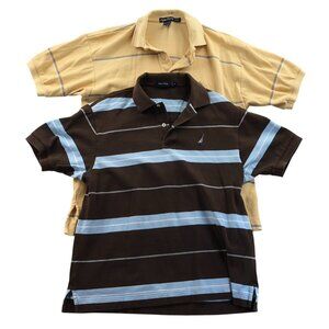 2 Nautica Mens Polo Shirt Medium Lot Of Two Short Sleeve Striped Casual Travel